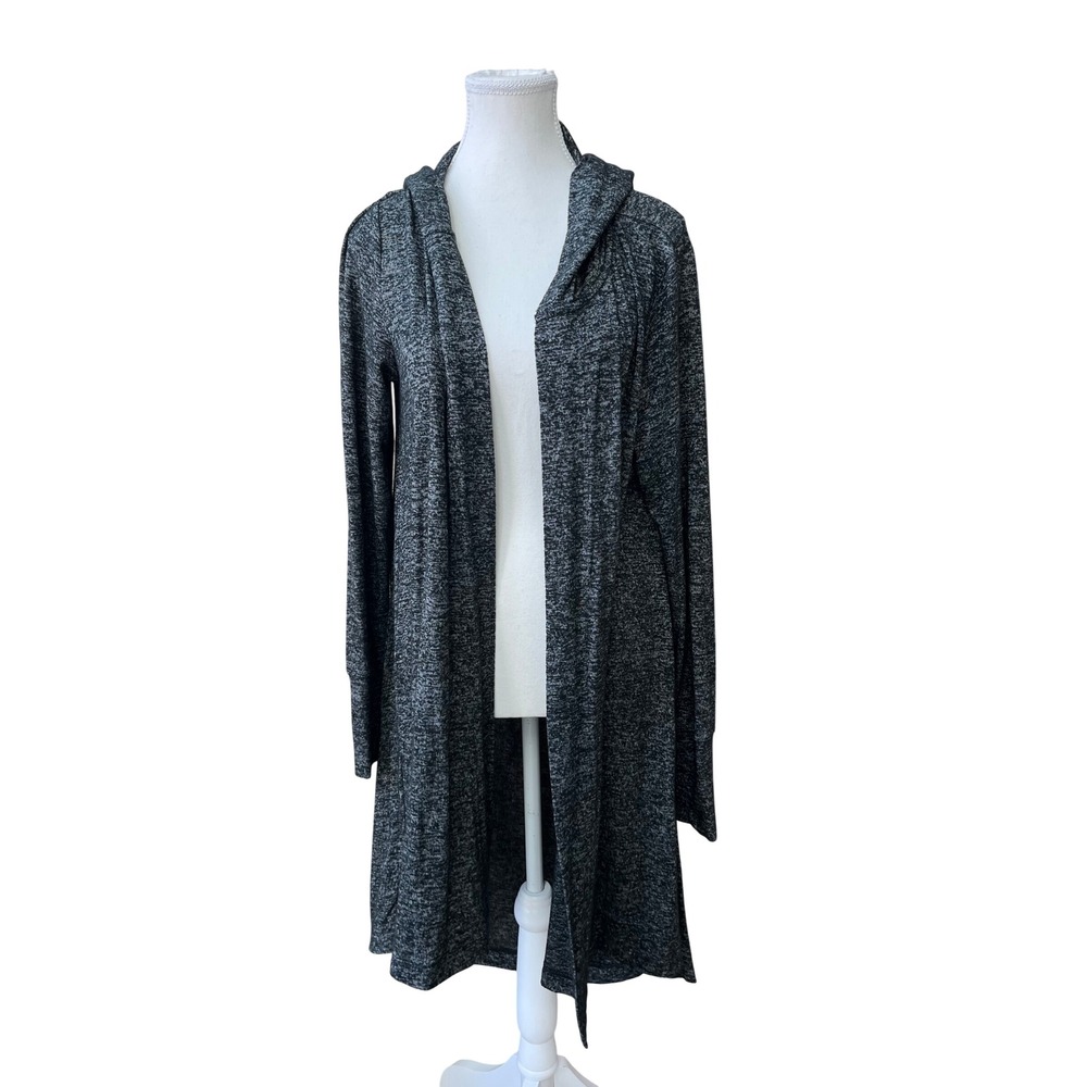 Athleta Heathered Gray‎ Open Front Long Sleeve Hooded Cardigan Sweater Medium
